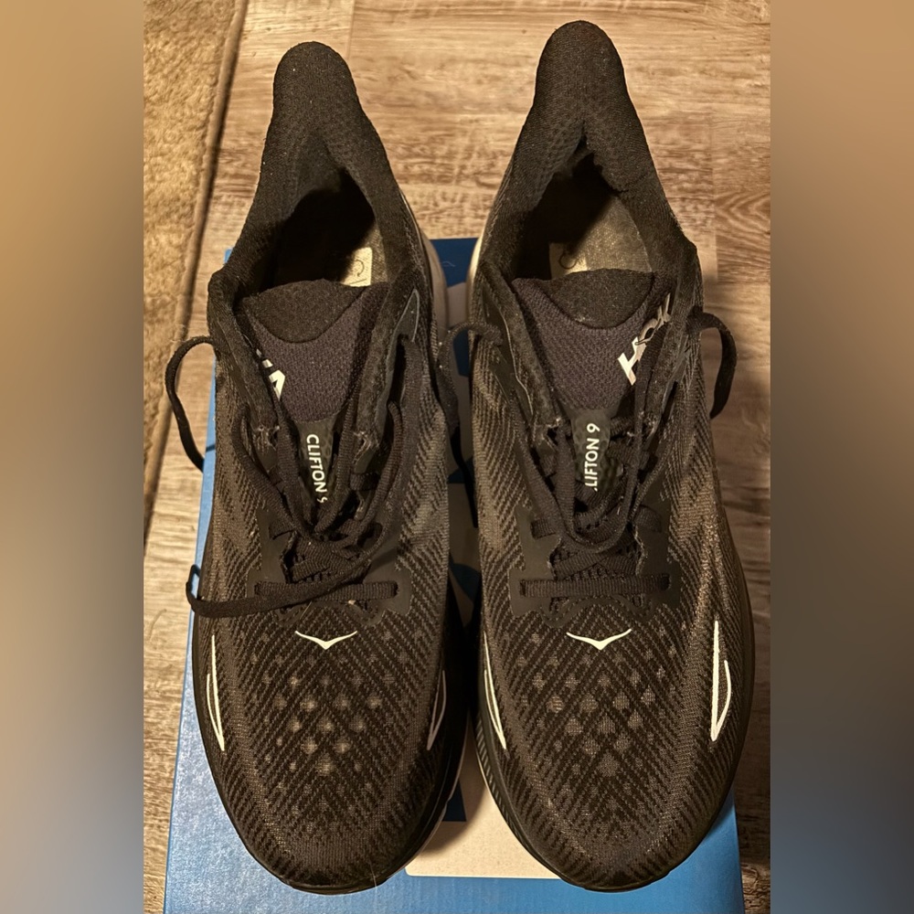 Hoka Black and White Knit Running Shoes
